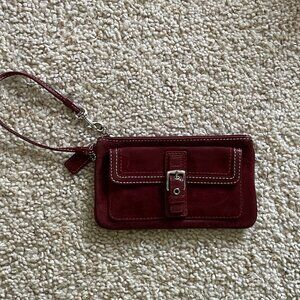 Coach Maroon Burgundy Small Suede Wristlet  - Excellent condition